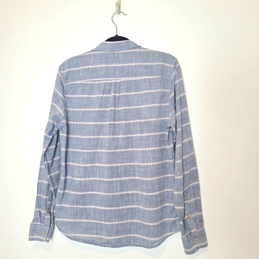 Marine Layer Grove Stripes Cotton 100% Button Down Shirt Indigo Blue - Picture 10 of 11